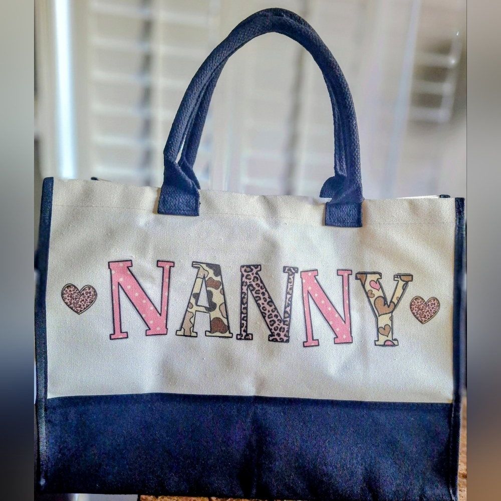 Canvas 'NANNY' Tote Bag in Pink and Black